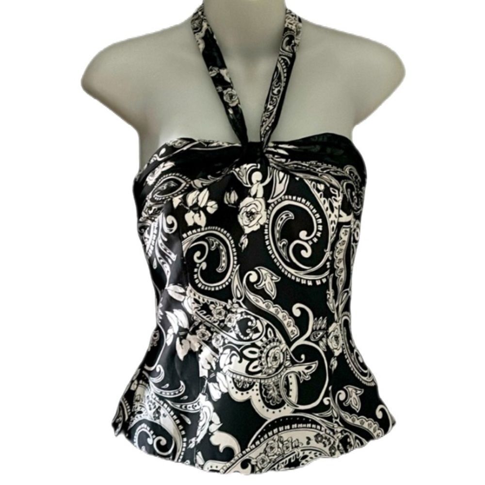 White House Black Market 100% Silk Halter Top Paisley Size 4 - Picture 3 of 7